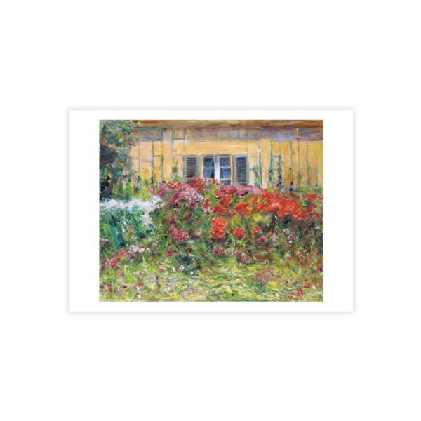 Postkarte Din A6 . AVANTGARDE . BLUMENSTAUDEN AM GÄRTNERHÄUSCHEN NACH NORDEN . edited by muse